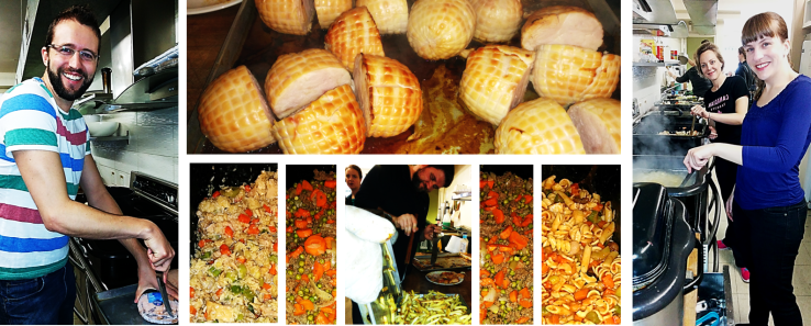 Early birds of the Rotary Club of Toronto Skyline preparing lunch at the Fort York Food Bank. 